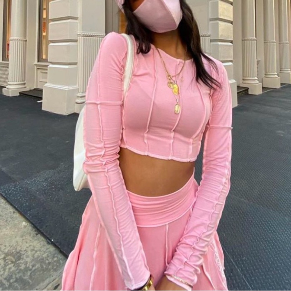 Omighty Pink Contrast Stitch Crop Top